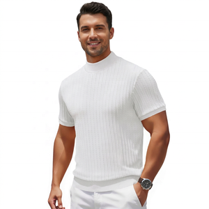 Pull à col roulé en tricot côtelé pour homme, manches courtes, col tricoté, hiver, décontracté - Product Image 1