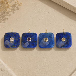 Colgante de Lapislázuli Cuadrado con Corte Cojín y Facetas, Bañado en Oro, de Latón, para Suministros de Fabricación de Joyas al por Mayor - Product Image 1