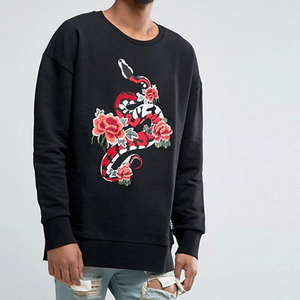 <b>Men's</b> Oversized Crew Neck Sweatshirt Printed Snake Floral Pattern Casual <b>Pullover</b> Black Long Sleeve Knitted Cotton Autumn Wear - Product Image 1