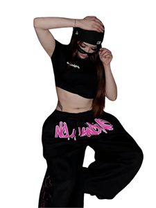 OEM High Quality Winter Cyberpunk <b>Tracksuit</b> Men <b>Women</b> Custom <b>Purple</b> Gradient Print Black Hooded Vintage Washed Loose Sweatsuit - Product Image 3