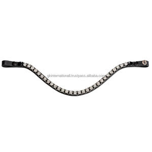 Diadema de Cuero para Caballo con Cristales Personalizados en Forma de Ola, Diseño Exclusivo, Pedrería Brillante, para Brida Inglesa - Product Image 1