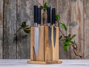 Support élégant en bois pour couteaux, pour le rangement sur le comptoir de cuisine, les ustensiles de cuisine et la préparation quotidienne des repas - Product Image 1