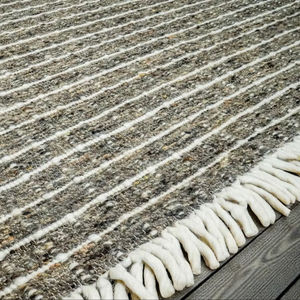 Tapis de prière artisanal en laine, à rayures abstraites, écologique, gris ivoire, tissage plat, Kilim Durrie, tapis moderne pour salon - Product Image 5