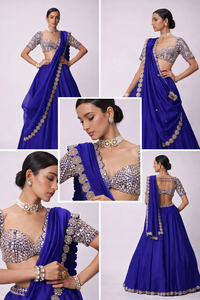 Lehenga Choli de Boda Azul Elegancia Real con Lentejuelas y Corte de Precisión en Faux Georgette, Semi-Confeccionado, para Novias Indias y Pakistaníes - Product Image 3