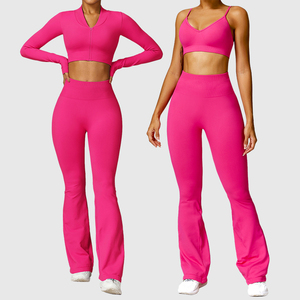 Ensemble de sport 2 pièces sans couture pour femme, séchage rapide, respirant, motif uni, idéal pour le yoga et l'entraînement – Vente en gros - Product Image 5