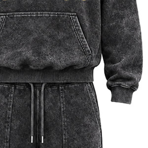 Conjunto Deportivo para Hombre, 100% Algodón, Lavado Ácido, 480 gsm, Alta Calidad, con Pedrería, Pantalones Largos con Cordón Ajustable, Ropa Casual - Product Image 2