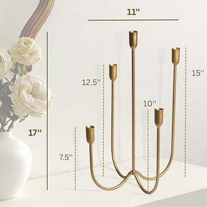 เชิงเทียนเหล็ก 5 แขน ขนาด 17 นิ้ว สีทองเหลืองโบราณ สำหรับงานแต่งงาน - Product Image 3