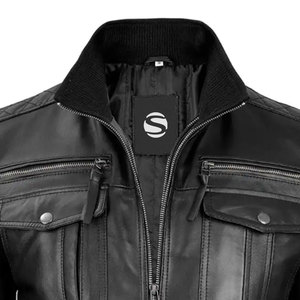 Blouson de moto en cuir véritable pour homme, hiver, OEM, 100% cuir, écologique, imperméable, logo frontal - Product Image 3