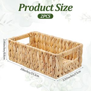 <b>Baskets</b> for Shelves Rattan Woven <b>Basket</b> Storage Organizer with Built- Handles Decorative Shallow Rectangle Pantry Organizers - Product Image 3