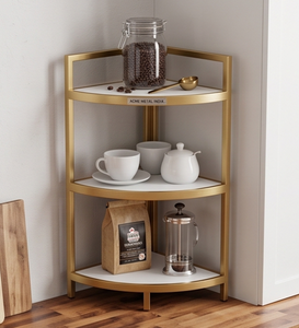 Étagère d'angle minimaliste en métal de qualité supérieure, trois niveaux, blanche, sur pied, pour salon - Product Image 5