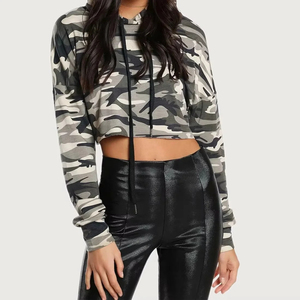 Hoodies crop top sur mesure pour femme, à manches longues, en coton, style streetwear décontracté - Product Image 3