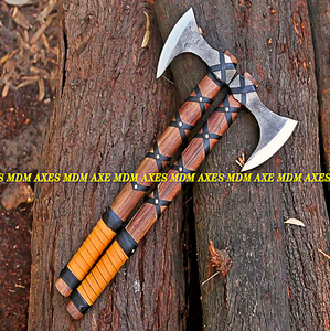 Handmade <b>Axe</b> Carbon Steel Blade Wood <b>Handle</b> With Leather Sheath Outdoor Knife - Product Image 2