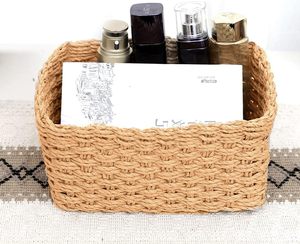 2026 Best Price Natural Rattan <b>Storage</b> <b>Basket</b> <b>Rectangle</b> With Handles Rustic Multi-Purpose Organizing Bin Vintage Home Decoration - Product Image 5