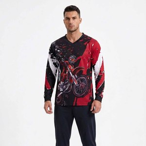 Maillot de cyclisme pour hommes, col en V, manches longues, imprimé graphique audacieux pour VTT, respirant, séchage rapide, 100% polyester - Product Image 1