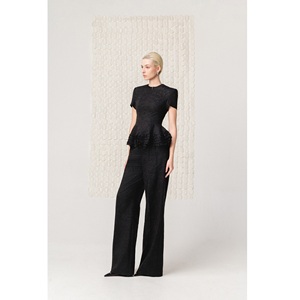 Nouvelle tendance : Blouses et chemisiers élégants pour femmes, col rond, manches courtes, en lin premium, style peplum festonné, pour femmes, du Vietnam - Product Image 3