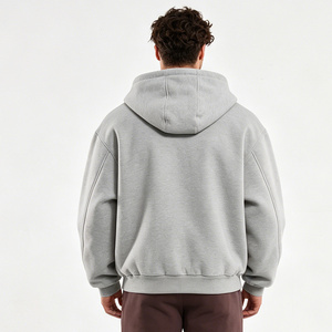 Sweat-shirt unisexe surdimensionné à capuche zippé avec strass, en molleton épais, couleur unie, coupe décontractée, longueur normale, gris, 100 % coton - Product Image 2