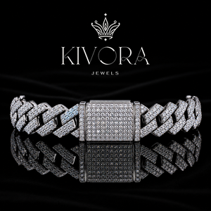 Bracelet de luxe en acier inoxydable couleur argent, style hip-hop, avec micro-pavé de moissanite, maille cubaine et tennis, pour hommes et femmes - Product Image 1