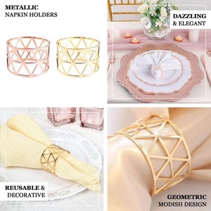 Anneaux de serviette géométriques en métal doré, décor de table moderne ajouré en fil métallique pour mariage, fête, banquet, 1,75 pouce - Product Image 3