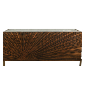 Buffet en bois fait main de style Mid-Century Modern avec pieds en métal à motif soleil couchant – Meuble pour salon et hôtel - Product Image 1