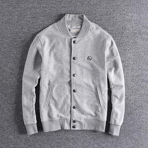 <b>Mens</b> Washed French Terry Varsity <b>Jacket</b> Embroidered Snap Button <b>Baseball</b> Sweatshirt Casual Coat - Product Image 3