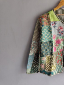 Quilted <b>Patchwork</b> <b>Jacket</b> Women's Mandarin Collar Full Sleeve Cotton Spring Style Regular Length Printed Design gift for her - Product Image 2