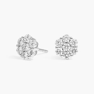 Boucles d'oreilles clous en or massif 14 carats plaqué rhodium, diamants de laboratoire certifiés IGI, style fleur, 1,00 carat total, pour mariage et soirée de luxe - Product Image 1