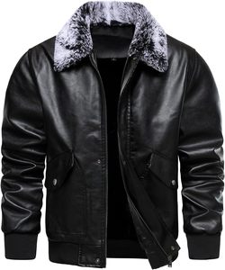 Men Black PU Leather Slim Bomber <b>Jacket</b> with Collar Zipper Front Moto <b>Biker</b> Style Autumn Wear 100% Polyester Fiber Filled - Product Image 5