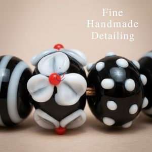 Handcrafted Artistic Black & White Lampwork Glass Round Loose <b>Beads</b> 16-18mm | 8 Inch Strand for Jewelry Making EXCEL EXPORTS - Product Image 2
