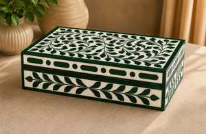 Premium Handmade Abstract Bone Inlay Jewelry <b>Case</b> Black & White Wooden Organizer Box for Jewelry, Watches, Accessories, <b>Vanity</b> - Product Image 3
