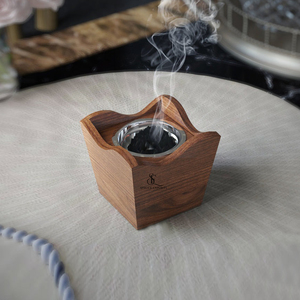 Wooden <b>Bakhoor</b> Burner Modern Wave Top Arabic <b>Oud</b> Incense Holder Tapered Square Shape With Removable Metal Cup Incense Use - Product Image 1