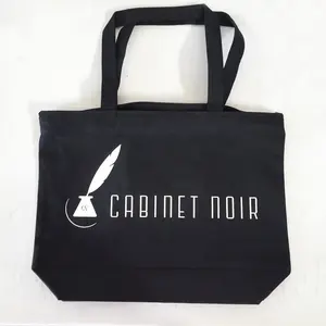 Venda quente sacola de lona de algodão preto fofa de ombro simples de grande capacidade com logotipo impresso personalizado