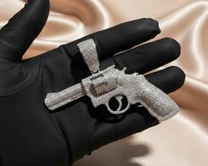 Pendentif Pistolet en Alliage Plaqué Or 18 carats Argent 925, Style Hip Hop Iced Out, pour Homme Rapper, Pendentif Tendance et Breloques - Product Image 5