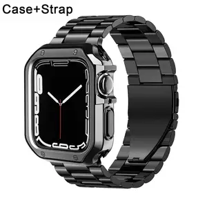 Casing pelindung TPU + tali logam untuk Apple Watch, gelang jam baja tahan karat 49mm 45mm 44mm 40mm untuk IWatch 4 5 6 7 8