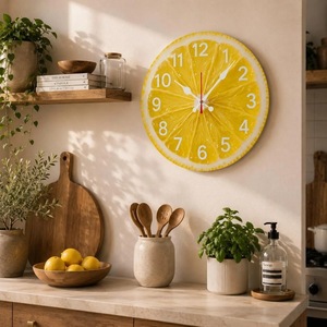 Horloge murale en bois à motif de tranches de citron, analogique, mécanique, silencieuse, pour balcon/cour, style moderne farmhouse, fonctionne à piles, facile à lire - Product Image 3
