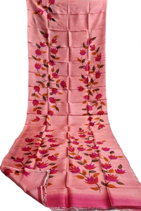 Sari rose à imprimé floral, tissu en soie pure Bishnupuri, pour femmes, Inde, Pakistan, Bangladesh, sari traditionnel - Product Image 4