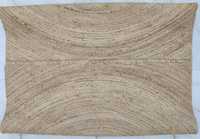 Tapis rond en jute fait main, style bohème, bordure noire et blanche, fibre naturelle, tapis tressé à la main, décoration de salon style farmhouse