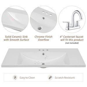 Mueble de Baño Blanco con Estructura Sólida y Cajones, Mueble de Baño de 36 Pulgadas con Lavabo, Muebles de Baño de MDF - Product Image 5