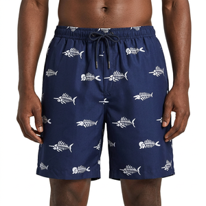 Short de bain décontracté pour homme, bleu marine, à imprimé arêtes de poisson, séchage rapide, avec cordon de serrage et taille mi-haute - Product Image 5