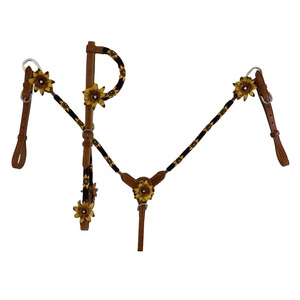 Best Selling 100% Cow Leather Western Beaded Headstall Breast Collar <b>Set</b> Handmade with 3D Leather <b>Paint</b> Manufacturer Direct - Product Image 1