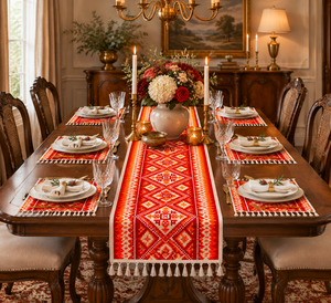 Custom Modern Geometric Jacquard Cotton Washable Rectangular Woven <b>Place</b> <b>Mats</b> with Tassel Trim for Home Dining Table - Product Image 5