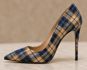 Chaussures à talons hauts en tartan pour femmes |   Escarpins à talons aiguilles à carreaux tendance |   Logo personnalisé en gros - Product Image 3