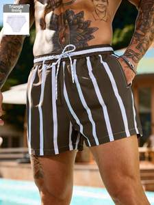 Swim Trunks for <b>Men</b> Drawstring Waist Security Pockets Lightweight stretch Letter <b>patches</b> stripes for Resort Casual Beach - Product Image 2