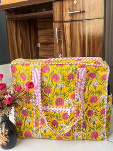 Bolso Tote de Algodón Acolchado Amarillo Bohemio con Estampado Floral, Estilo Bohemio, Casual, con Cierre, para Compras, Regalo de Navidad - Product Image 3