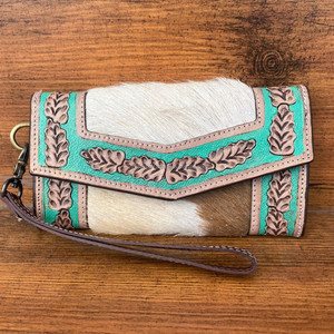 Pochette de sculpture usinée à la main portefeuille en cuir de fourrure de vachette élégant multi-usages embrayages en cuir occidental pour les multi-usages des femmes - Product Image 2