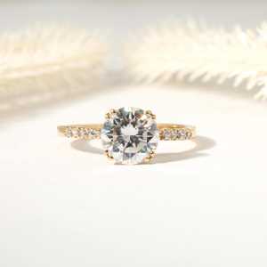 Bague de fiançailles solitaire en diamant rond cultivé en laboratoire certifié IGI 1-3 carats, demi-éternité Art Déco en platine/or massif 18 carats - Product Image 6