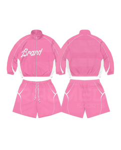 Wholesale 2 Piece Zipper Jacket and Short Set Digital Printing Logo Drop Shoulder 100% Nylon Autumn Wear Windbreaker <b>Tracksuit</b> - Product Image 3