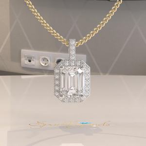 Octagon Cut Moissanite Geometric 14K <b>Gold</b> 2.5CT Certified <b>Pendant</b> Necklace - Product Image 1