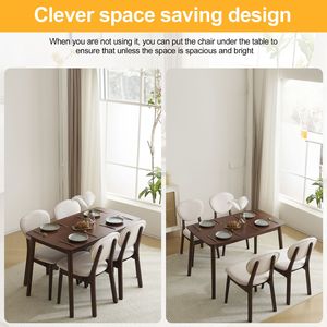 Set Tavolo da Pranzo e Sedie in Noce Profondo, 1 Tavolo e 4 Cuscini Beige, Rettangolare in Legno di Gomma, Rivestimento Morbido 100% Naturale Colore Beige - Product Image 4