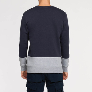 Sweat-shirt à col rond bleu marine pour homme avec ourlet et poignets gris, coupe classique, en coton tricoté, pull décontracté pour l'automne - Product Image 2