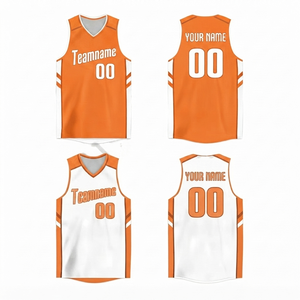Maillot de basket-ball personnalisé pour homme, sublimation, 100% polyester, tissu mesh orange, respirant, séchage rapide, col en V, personnalisable pour l'équipe - Product Image 1